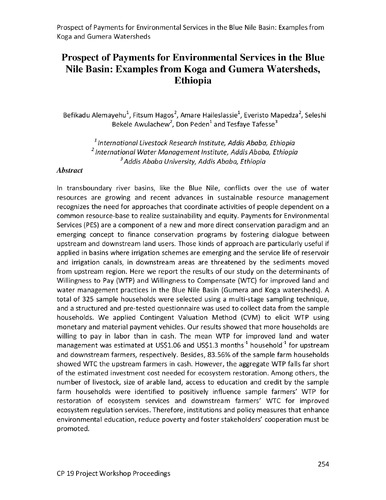 Prospect of payments for environmental services in the Blue Nile Basin: examples from Koga and Gumera watersheds, Ethiopia