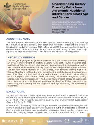 Understanding dietary diversity gains from agronomic-nutritional interventions across age and gender: a longitudinal analysis using repeated measures ANOVA and mixed-effects modeling