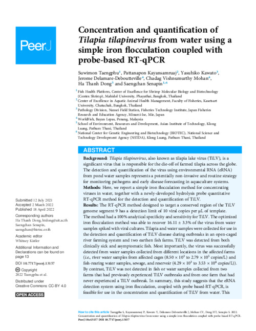 Concentration and quantification of Tilapia tilapinevirus from water ...