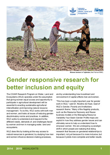 Gender responsive research for better inclusion and equity