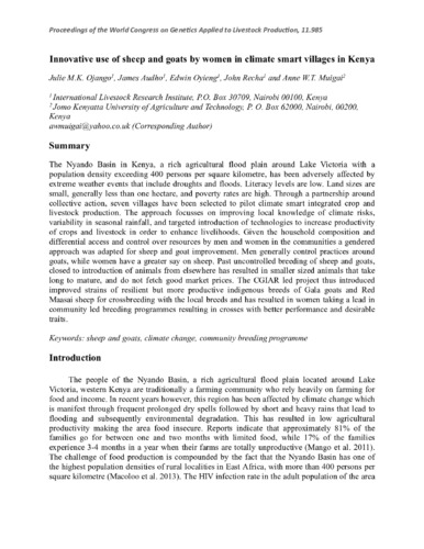 Innovative use of sheep and goats by women in climate smart villages in Kenya