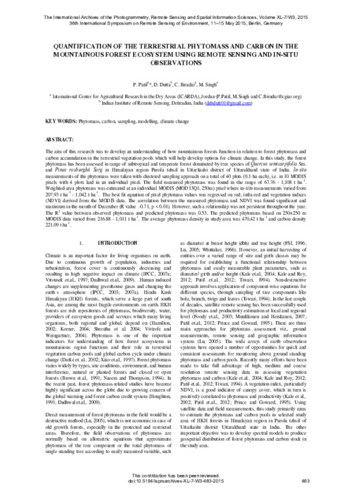 Quantification of the Terrestrial Phytomass and Carbon in the Mountainous Forest Ecosystem Using Remote Sensing and In-Situ Observations