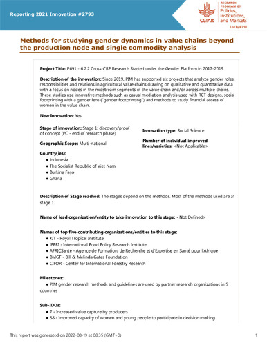 Methods for studying gender dynamics in value chains beyond the production node and single commodity analysis