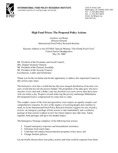 High food prices: The proposed policy actions