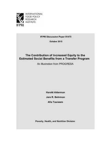 The contribution of increased equity to the estimated social benefits from a transfer program: An illustration from PROGRESA