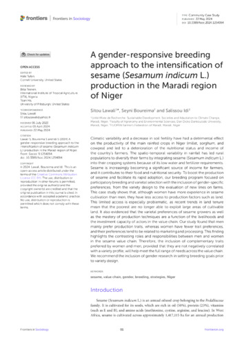 A gender-responsive breeding approach to the intensification of sesame (Sesamum indicum L.) production in the Maradi region of Niger