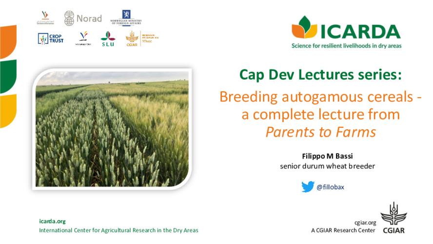 Cap Dev Lectures series: Breeding autogamous cereals - a complete lecture from Parents to Farms Lecture 5