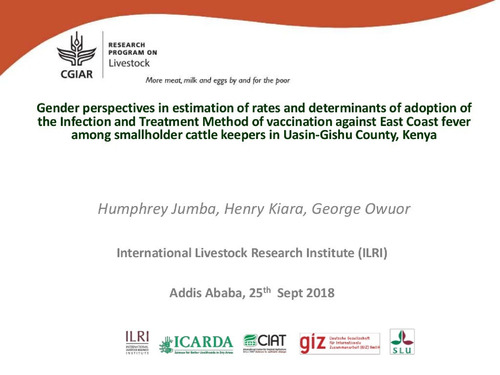 Gender perspectives in estimation of rates and determinants of adoption of the infection and treatment method of vaccination against East Coast Fever among smallholder cattle keepers in Uasin-Gishu County, Kenya