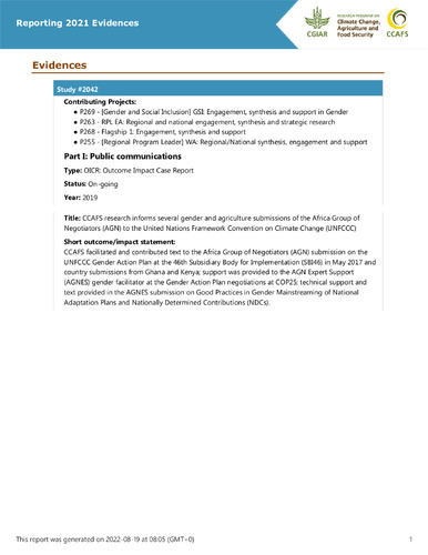 CCAFS research informs several gender and agriculture submissions of the Africa Group of Negotiators (AGN) to the United Nations Framework Convention on Climate Change (UNFCCC)