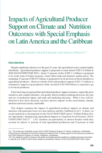 Impacts of agricultural producer support on climate and nutrition outcomes with special emphasis on Latin America and the Caribbean