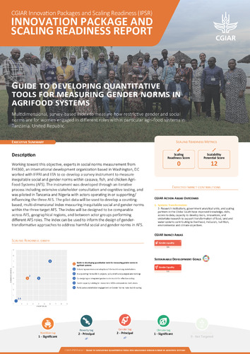 Guide to developing quantitative tools for measuring gender norms in agrifood systems: IPSR Innovation Package and Scaling Readiness Report