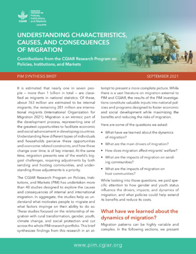 Understanding characteristics, causes, and consequences of migration: Contributions from the CGIAR Research Program on Policies, Institutions, and Markets