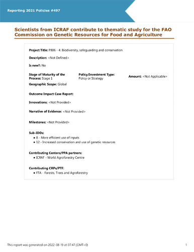 Scientists from ICRAF contribute to thematic study for the FAO Commission on Genetic Resources for Food and Agriculture