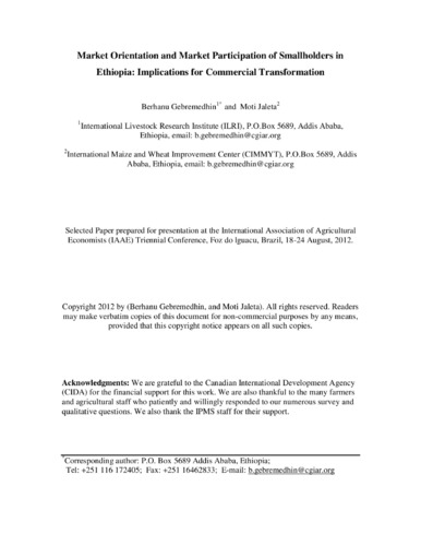 Market orientation and market participation of smallholders in Ethiopia: Implications for commercial transformation