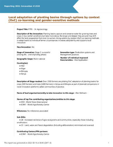 Local adaptation of planting basins through options by context (OxC) co-learning and gender-sensitive methods