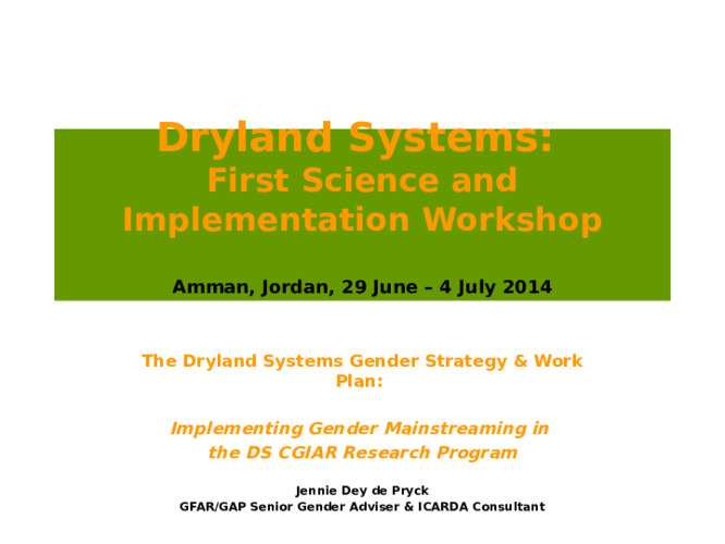 Implementing Gender Mainstreaming in the Dryland Systems CGIAR Research Program