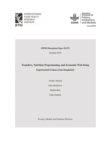 Transfers, nutrition programming, and economic well-being: Experimental evidence from Bangladesh