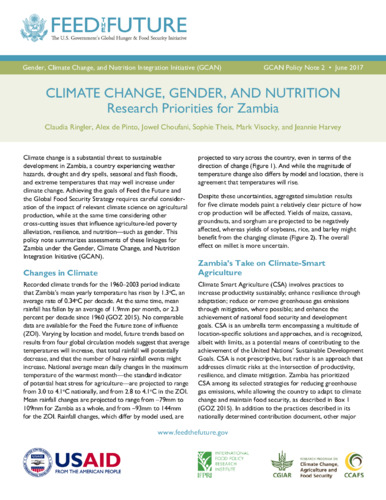 Climate change, gender, and nutrition linkages: Research priorities for Zambia