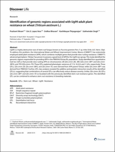 Identification of genomic regions associated with Ug99 adult plant resistance on wheat (Triticum aestivum L.)