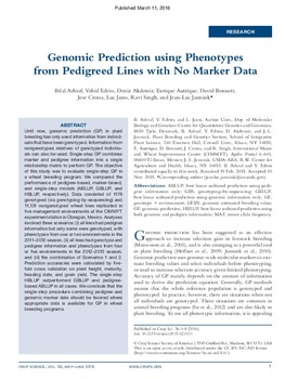 Genomic prediction using phenotypes from pedigreed lines with no marker ...