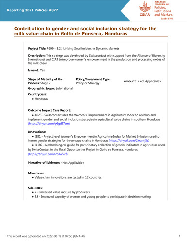 Contribution to gender and social inclusion strategy for the milk value chain in Golfo de Fonseca, Honduras