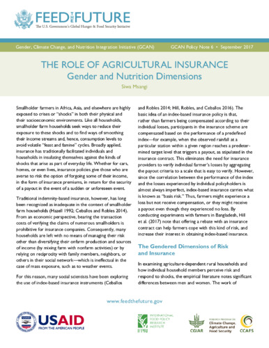 The role of agricultural insurance: Gender and nutrition dimensions