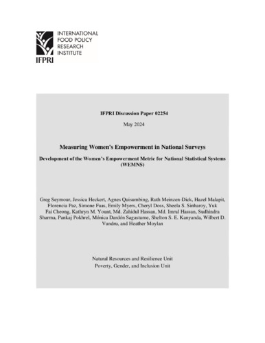 Measuring women's empowerment in national surveys: Development of the Women’s Empowerment Metric for National Statistical Systems (WEMNS)