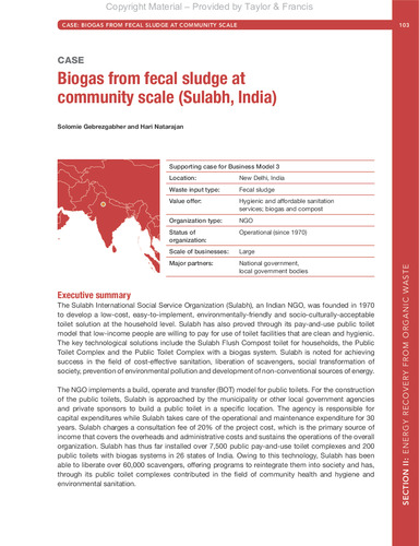 Biogas from fecal sludge at community scale (Sulabh, India) - Case Study