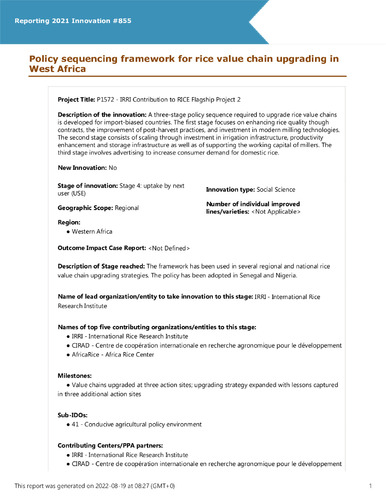 Policy sequencing framework for rice value chain upgrading in West Africa