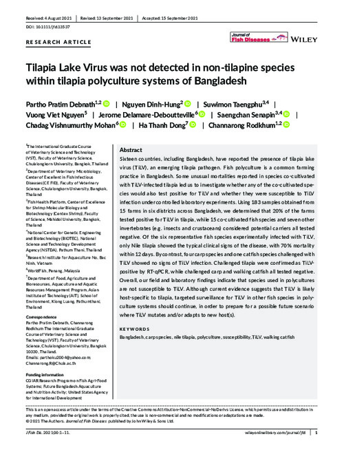 Tilapia Lake Virus was not detected in non-tilapine species within tilapia polyculture systems of Bangladesh