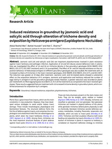 Induced resistance in groundnut by jasmonic acid and salicylic acid through alteration of trichome density and oviposition by Helicoverpa armigera (Lepidoptera:Noctuidae)