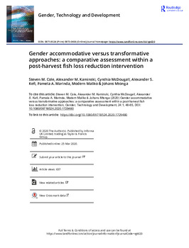 Gender accommodative versus transformative approaches: a comparative assessment within a post-harvest fish loss reduction intervention