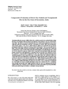 Comparative Evaluation of Direct Dry-Seeded and Transplanted Rice in the Dry Zone of Karnataka, India