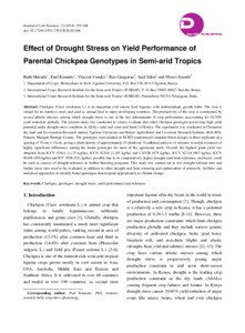 Effect of Drought Stress on Yield Performance of Parental Chickpea Genotypes in Semi-arid Tropics