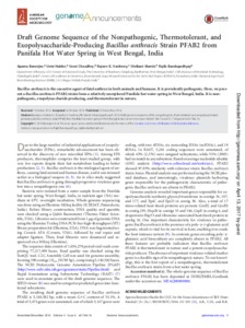 Draft Genome Sequence of the Nonpathogenic, Thermotolerant, and Exopolysaccharide-Producing Bacillus anthracis Strain PFAB2 from Panifala Hot Water Spring in West Bengal, India