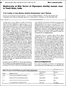 Biodiversity of mite vector of Pigeonpea sterility mosaic virus in Tamil Nadu, India