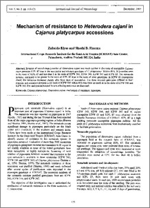 Mechanism of resistance to Heterodera cajani in Cajanus platycarpus accessions