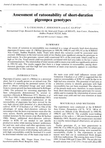 Assessment of ratoonability of short-duration pigeonpea genotypes