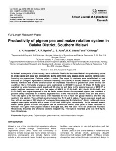 Productivity of pigeon pea and maize rotation system in Balaka District, Southern Malawi