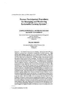 Farmer participatory procedures for managing and monitoring sustainable farming systems