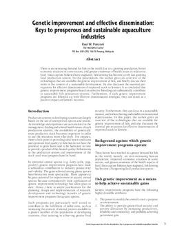 Genetic improvement and effective dissemination: keys to prosperous and sustainable aquaculture industries