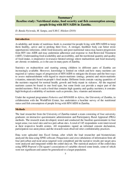 Baseline study: nutritional status, food security and fish consumption among people living with HIV/AIDS in Zambia: summary