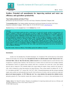 Zeolites: Potential soil amendments for improving nutrient and water use efficiency and agriculture productivity