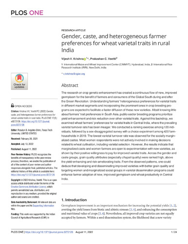 Gender, caste, and heterogeneous farmer preferences for wheat varietal traits in rural India