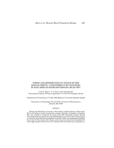 Timing and distribution of attack by the banana weevil (Coleoptera: curculionidae) in East African highland banana (Musa spp.)