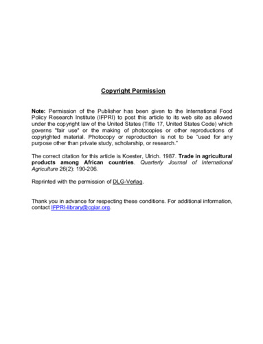 Trade in agricultural products among African countries