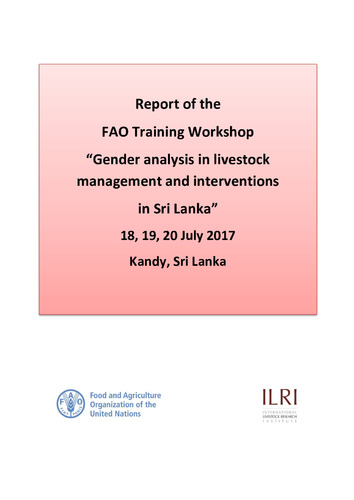 Report of the FAO training workshop, “Gender Analysis in Livestock Management and Interventions in Sri Lanka”, 18-20 July 2017, Kandy, Sri Lanka