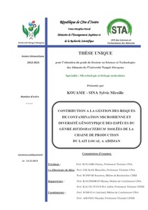 Contribution à la gestion des risques de contamination microbienne et diversité génotypique des espèces du genre Bifidobacterium isolées de la chaine de production du lait local à Abidjan