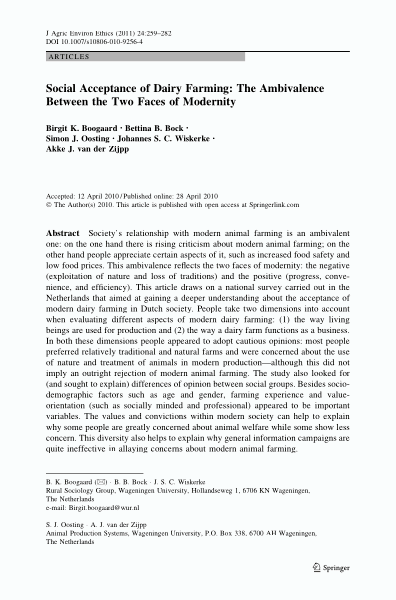 Social acceptance of dairy farming: The ambivalence between the two faces of modernity