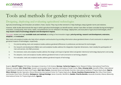 Tools and methods for gender-responsive work